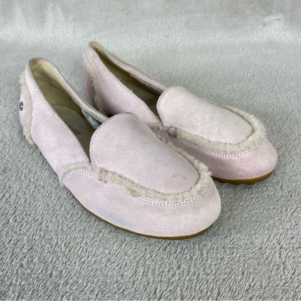 UGG Hailey Sparkle Girls Slippers Flats Size 4 Pink Sheepskin Suede Slip On